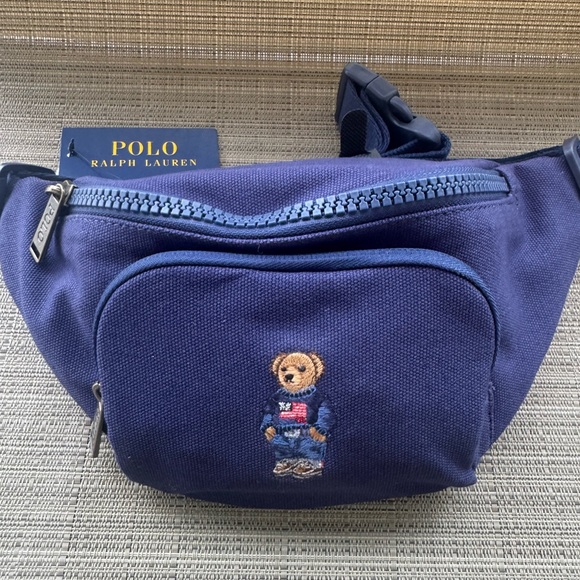 Polo Ralph Lauren Embroidered Polo Bear Navy Canvas Waist Hip Fanny Pack